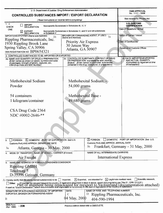 DEA Form 236 - Export