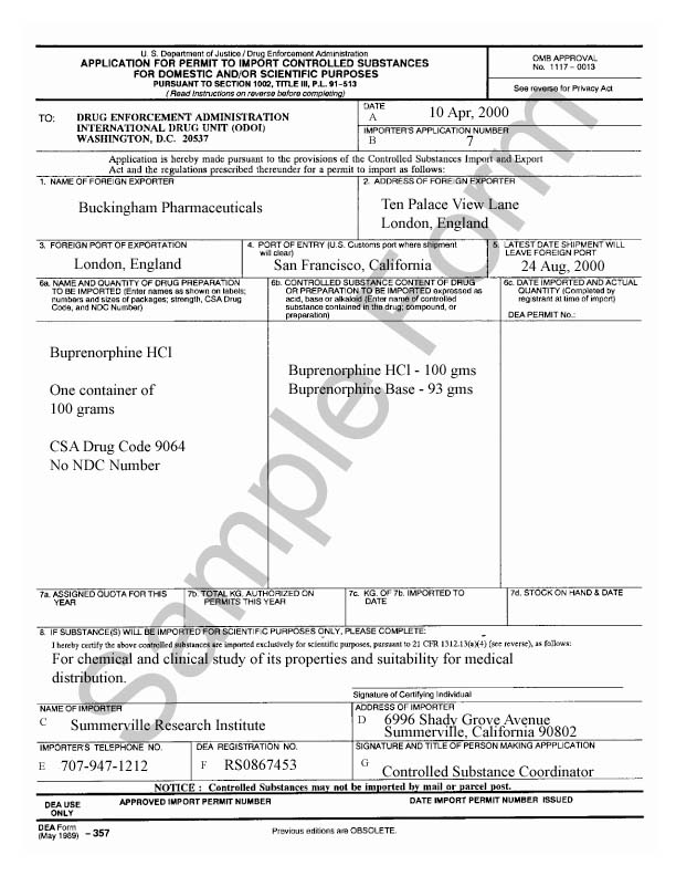 Diversion Control Division | DEA Form 357